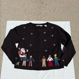 Black knit Cardigan with Festive Embroidery PS - Perfect for Teacher!